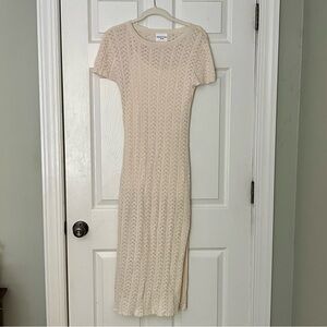 Casual Cream Sheath Midi Dress with Crew Neck